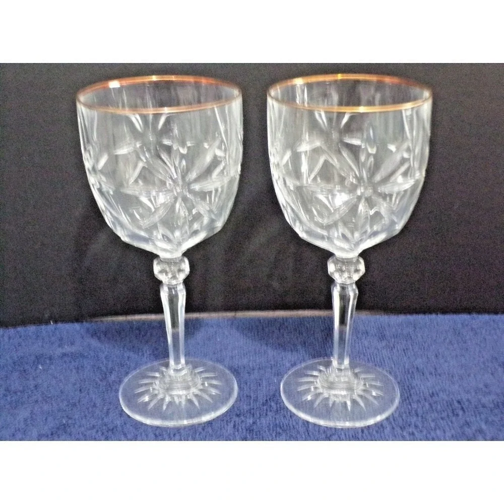 Crystal Etched Glass Daisy Design w/ Gold Trim Goblets 8 oz‎ F-18856-1 7.5